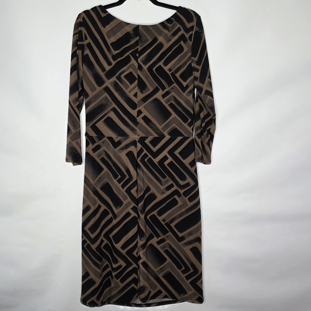 Lauren Ralph Lauren Faux Wrap Dress Size 14 Geo Print V-neck Stretch Chic Office - Picture 5 of 12